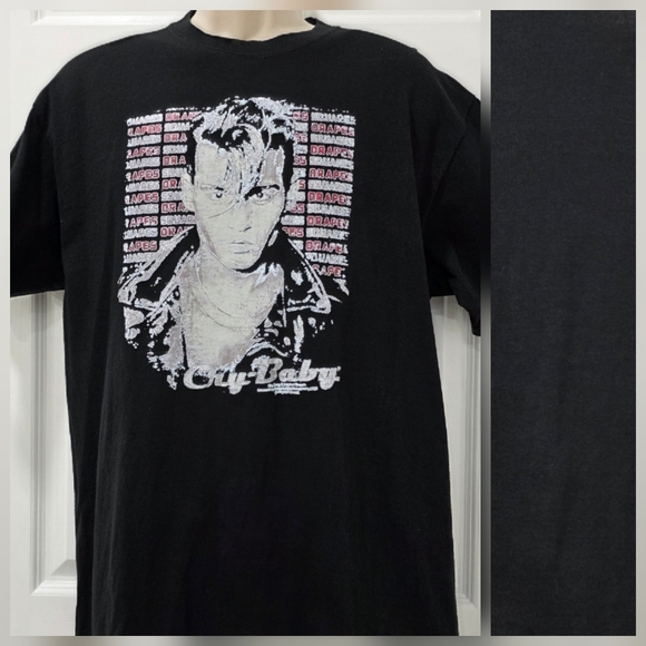 Cry-Baby Johnny Depp Drapes & Squares Black Short Sleeve Graphic TShirt Size L - Picture 10 of 10